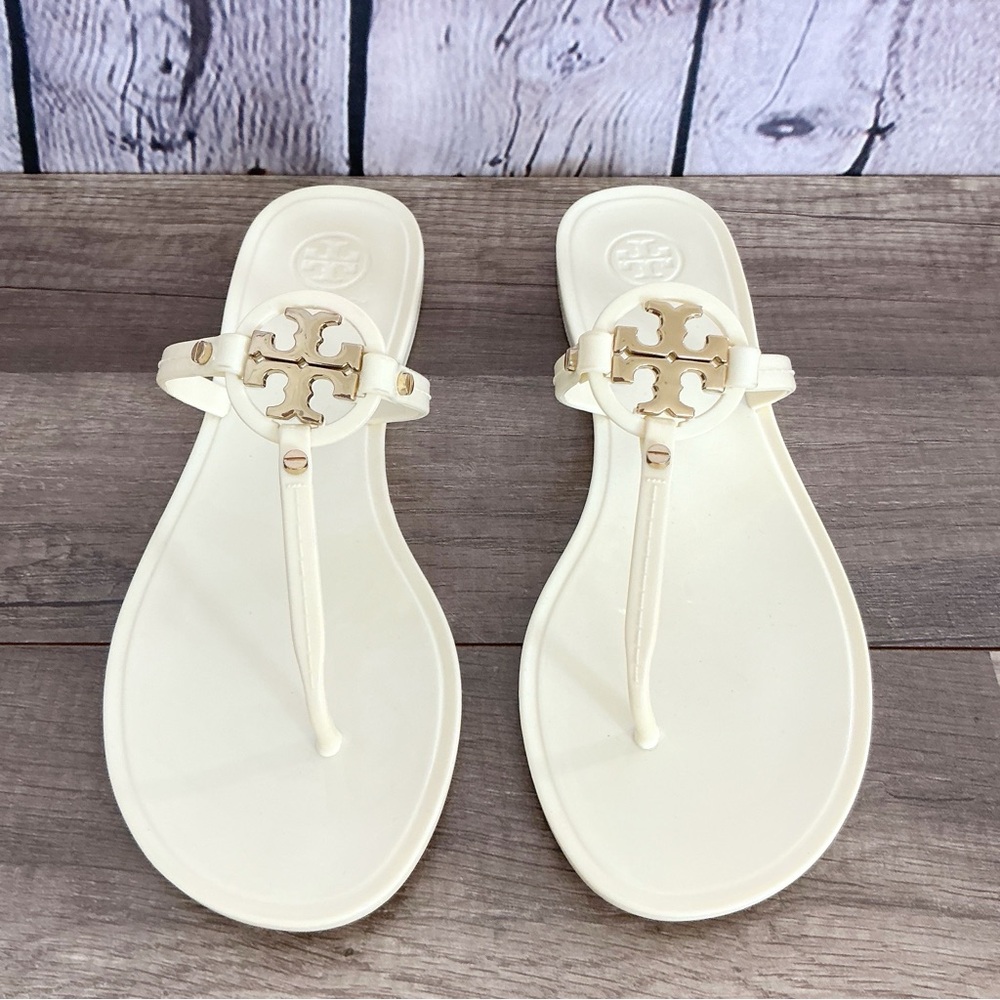 Tory Burch Mini Miller Jelly Flat Thong Ivory Size 8M - Picture 4 of 14